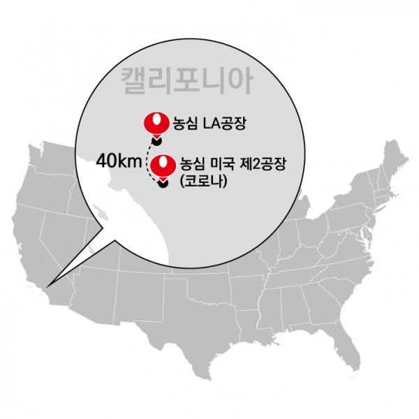 농심 미국 공장 지도