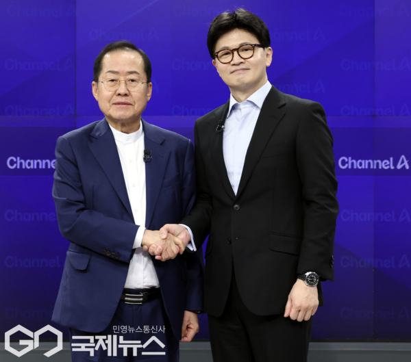 ▲ 제21대 대통령 후보 선출을 위한 2차 경선 4강 토론회 한동훈 후보와 홍준표 후보 사진=이용우기자